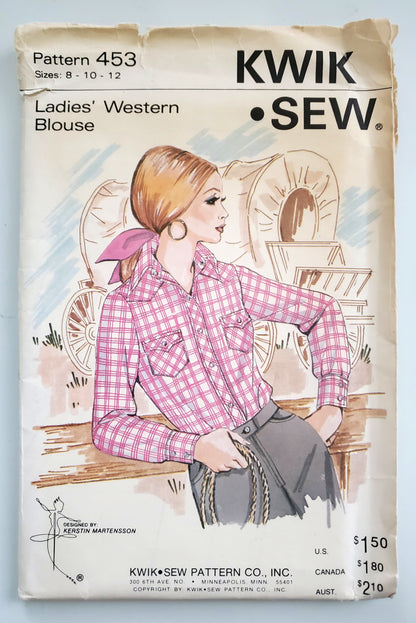 KWIK SEW Sewing Pattern 453, Vintage, Collectable, Western Blouse, Shirt, Size 8-12