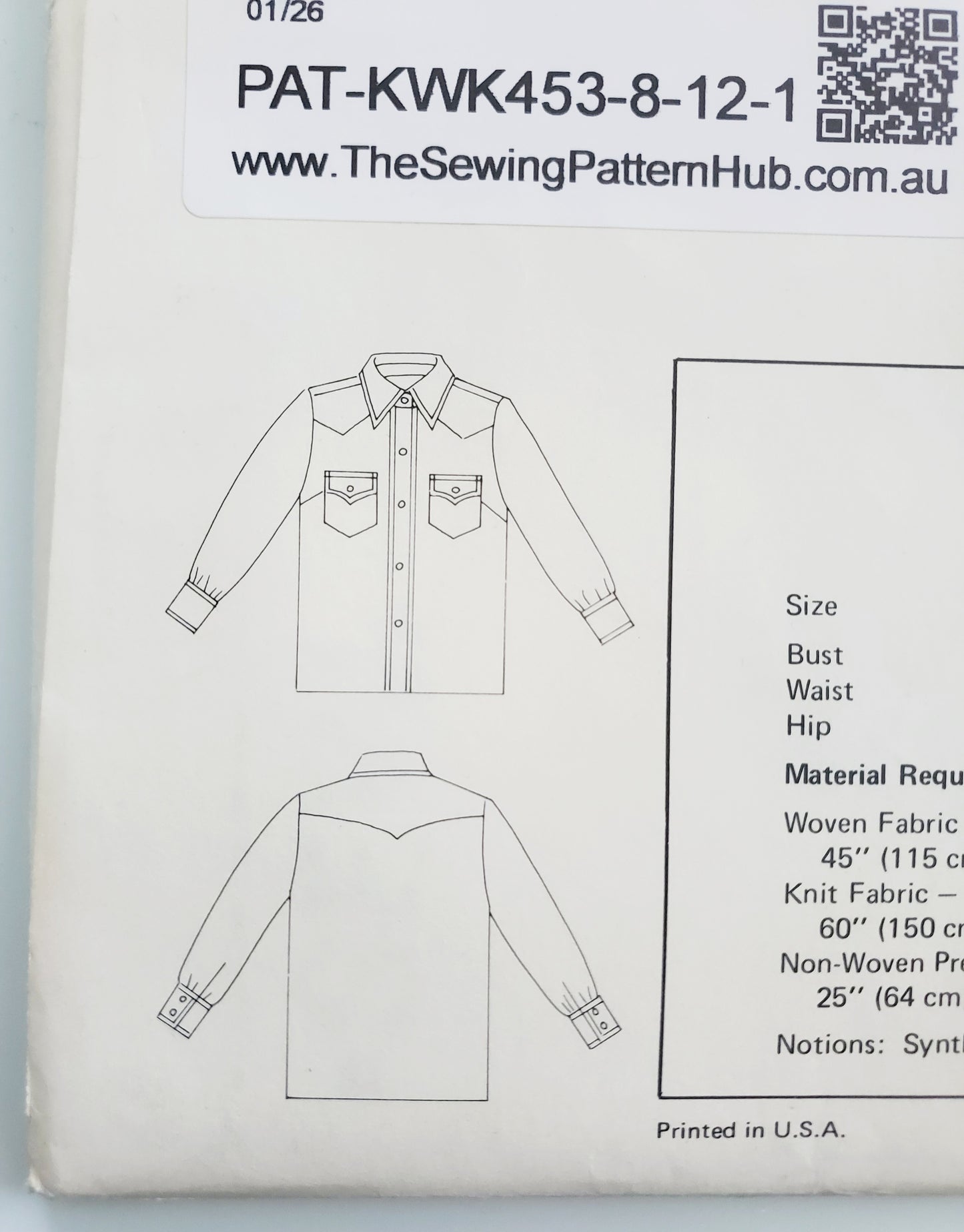 KWIK SEW Sewing Pattern 453, Vintage, Collectable, Western Blouse, Shirt, Size 8-12