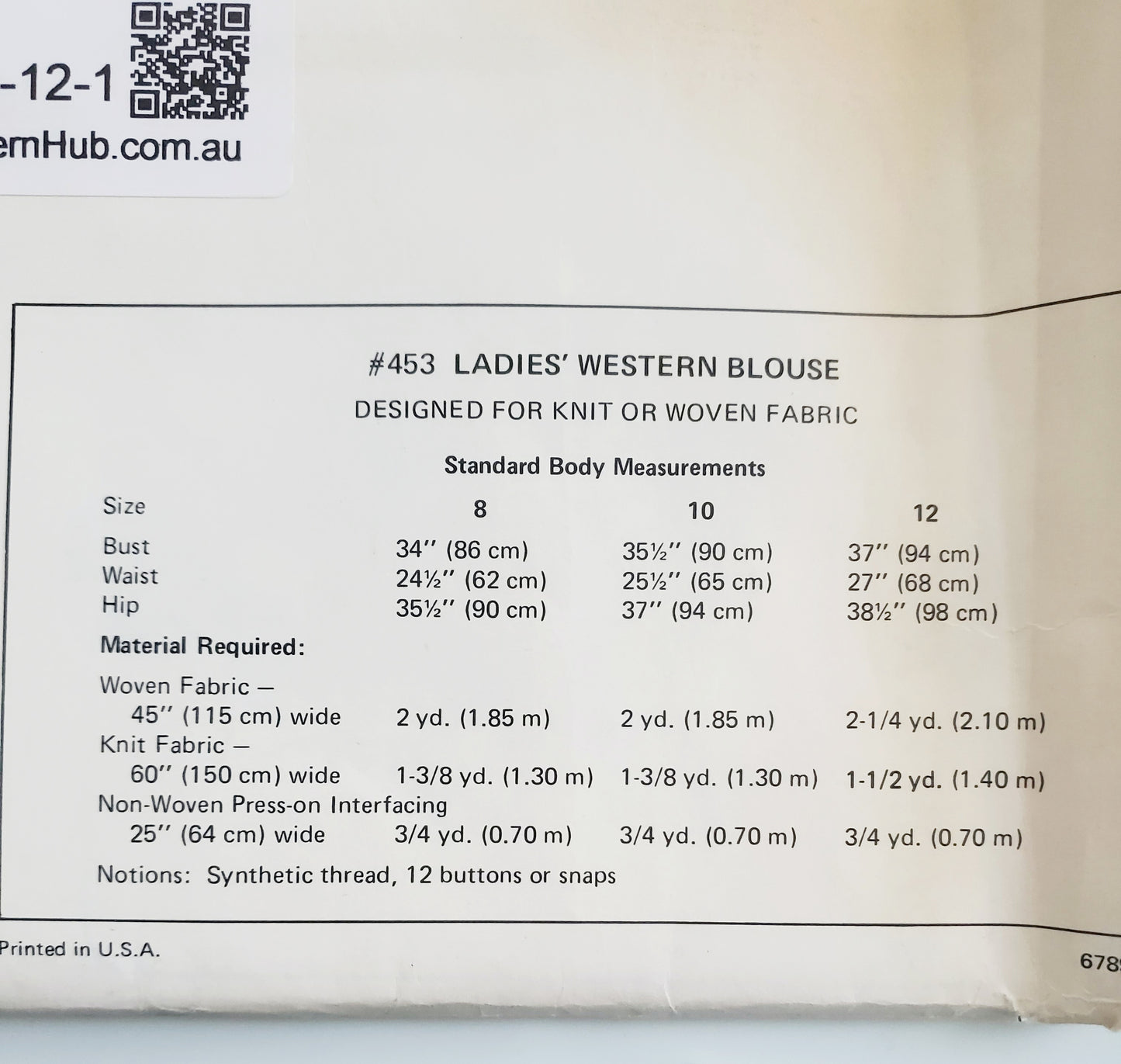 KWIK SEW Sewing Pattern 453, Vintage, Collectable, Western Blouse, Shirt, Size 8-12
