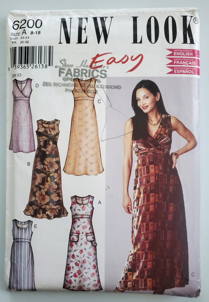 NEW LOOK Sewing Pattern 6200, Sleeveless Dress With Wrap Style Front 8-18