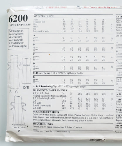 NEW LOOK Sewing Pattern 6200, Sleeveless Dress With Wrap Style Front 8-18