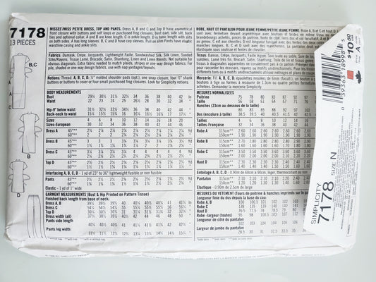 SIMPLICITY 7178, Oriental Dress, Top, Pants, Mandarin Collar, Frog Closures, Size 10-14