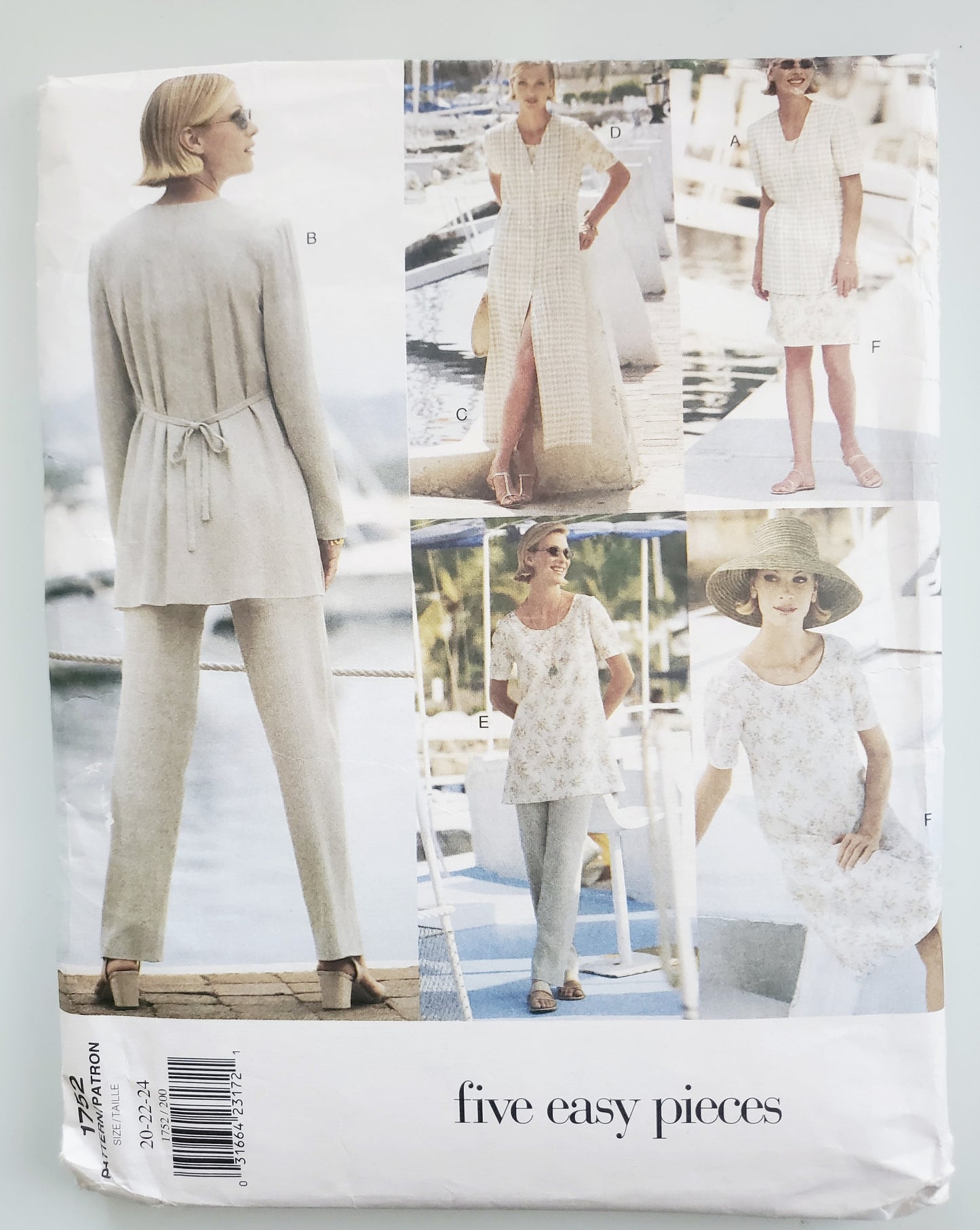 VOGUE Pattern 1752 Five Easy Pieces, Dress, Jacket, Jumper, Tunic, Top, Pants, Size 20-24