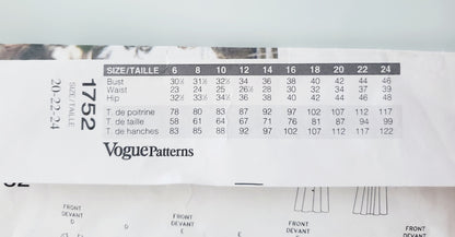 VOGUE Pattern 1752 Five Easy Pieces, Dress, Jacket, Jumper, Tunic, Top, Pants, Size 20-24