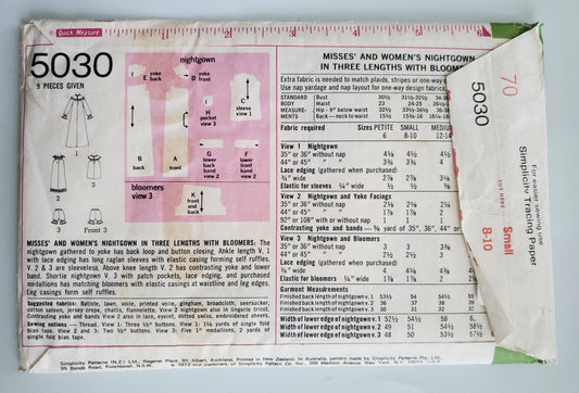SIMPLICITY Vintage Sewing Pattern 5030, Womans, Nightgown, Bloomers, Size 8-10