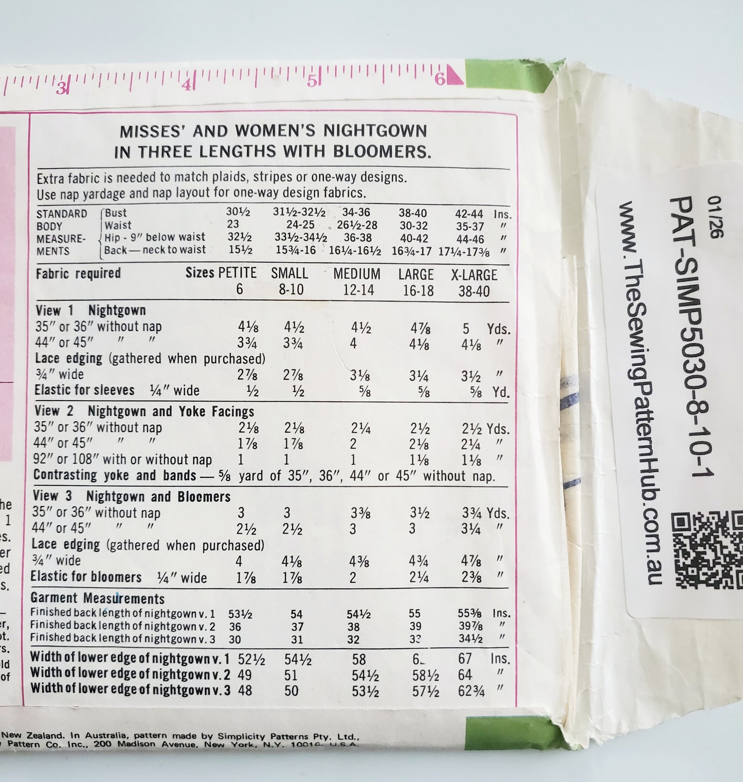 SIMPLICITY Vintage Sewing Pattern 5030, Womans, Nightgown, Bloomers, Size 8-10