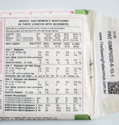 SIMPLICITY Vintage Sewing Pattern 5030, Womans, Nightgown, Bloomers, Size 8-10