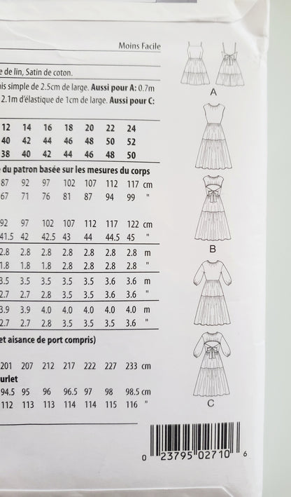 MCCALLS Sewing Pattern M8321, Tiered Dress with Back Cut Out Size 16-24