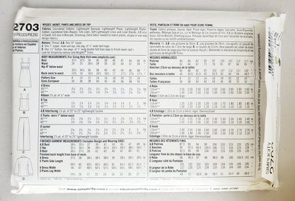 SIMPLICITY Sewing Pattern 2703, Dress, Top, Jacket, Pants, Size 8-16