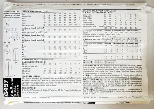 NEW LOOK Sewing Pattern 6497, Tops, Pants, Cropped Pants, Spaghetti Straps, Size 10-22