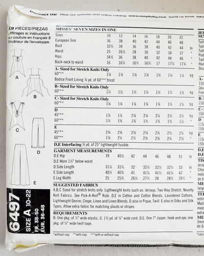 NEW LOOK Sewing Pattern 6497, Tops, Pants, Cropped Pants, Spaghetti Straps, Size 10-22