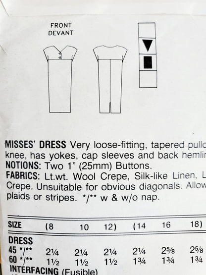 VOGUE Sewing Pattern 976, Tapered Pullover Dress, Size 14-16