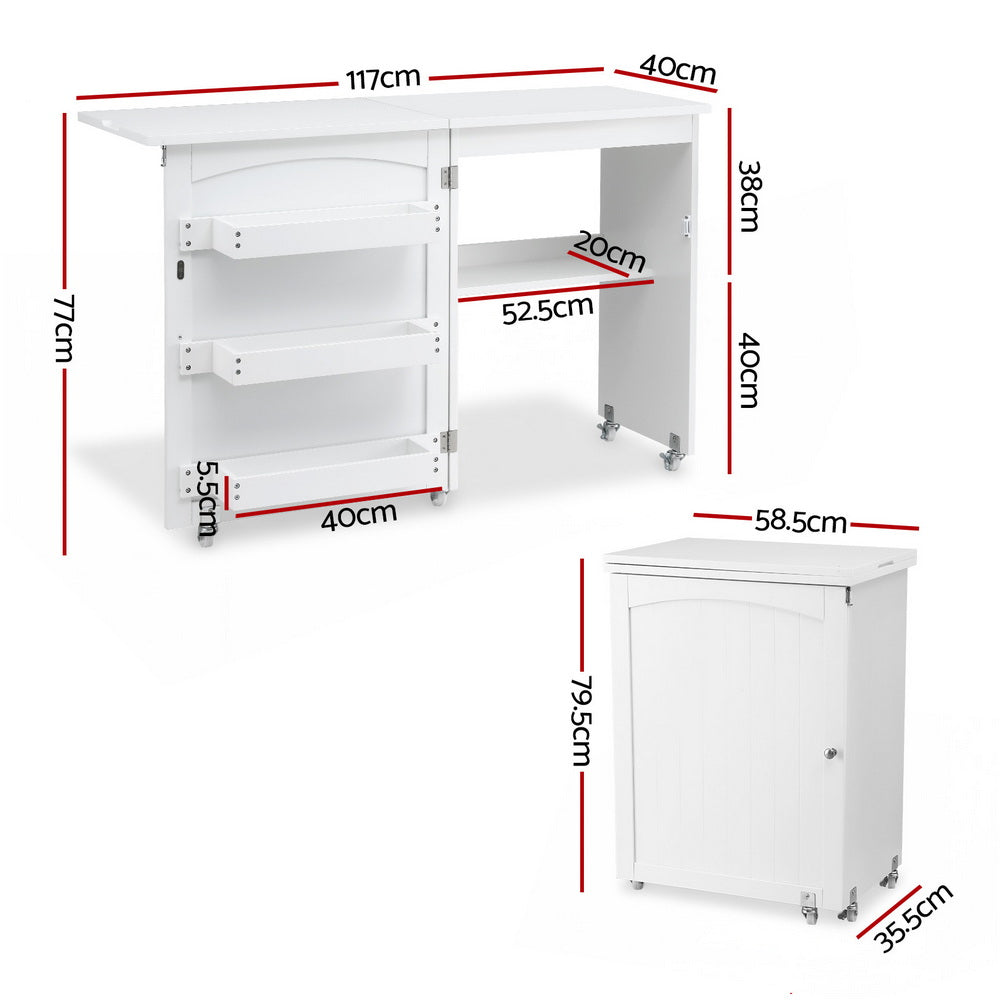 Artiss Folding Sewing Table, Sewing Machine Desk, Multi-functional, Rolling Work Table Craft Station