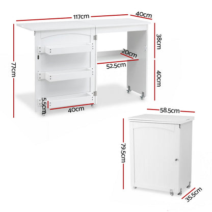 Artiss Folding Sewing Table, Sewing Machine Desk, Multi-functional, Rolling Work Table Craft Station