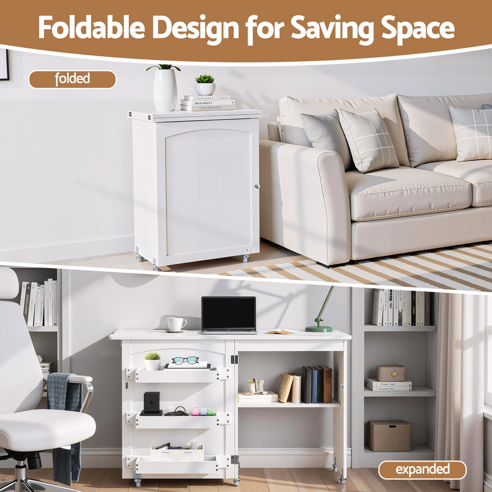 Artiss Folding Sewing Table, Sewing Machine Desk, Multi-functional, Rolling Work Table Craft Station