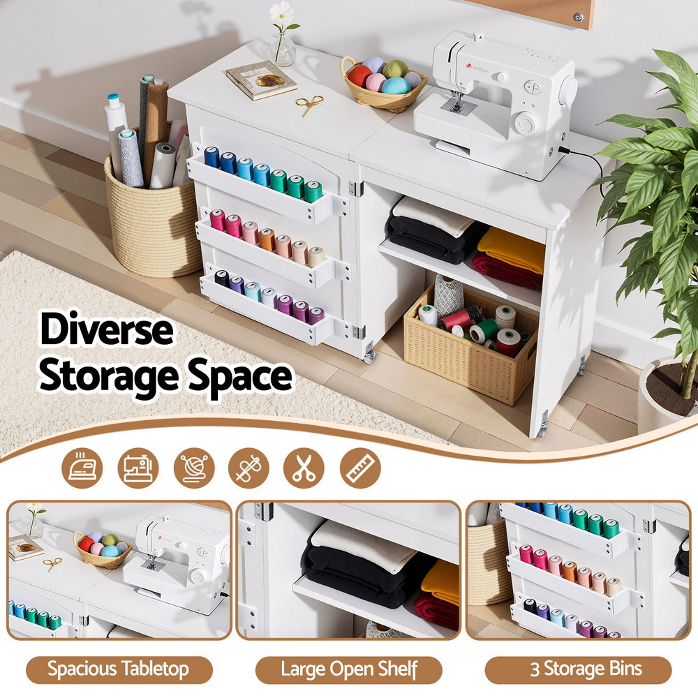 Artiss Folding Sewing Table, Sewing Machine Desk, Multi-functional, Rolling Work Table Craft Station