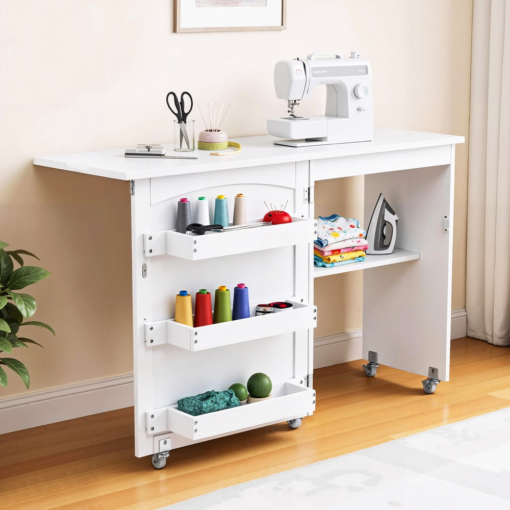 Artiss Folding Sewing Table, Sewing Machine Desk, Multi-functional, Rolling Work Table Craft Station