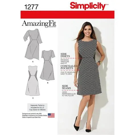SIMPLICITY Sewing Pattern 1277 Dress with Hidden Pockets and Side Insets/ Amazing Fit Collection SIZE 10-18
