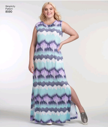 SIMPLICITY Sewing Pattern 8590, Dress, Knit Dress, Plus Size, Size 22-40