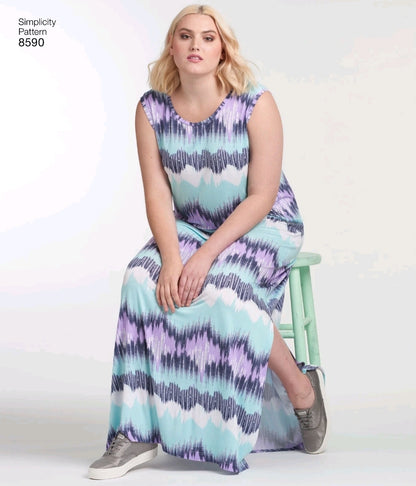 SIMPLICITY Sewing Pattern 8590, Dress, Knit Dress, Plus Size, Size 22-40