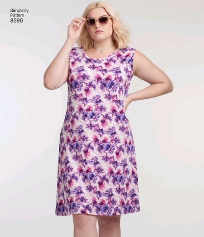 SIMPLICITY Sewing Pattern 8590, Dress, Knit Dress, Plus Size, Size 22-40