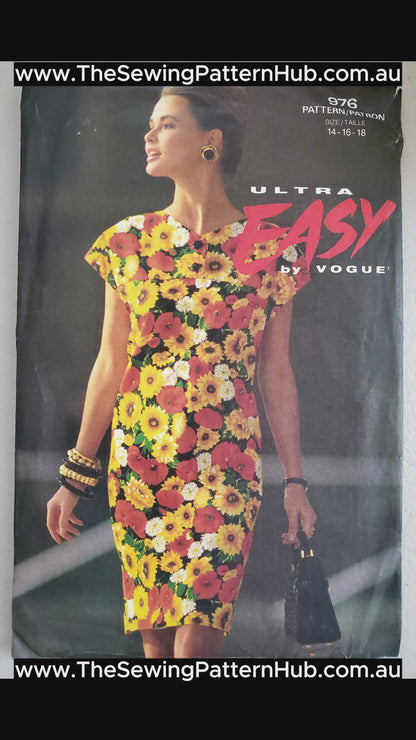 VOGUE Sewing Pattern 976, Tapered Pullover Dress, Size 14-16