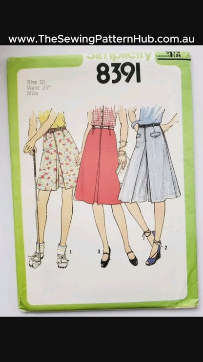 SIMPLICITY Sewing Pattern 8391, Vintage, Culottes, Skirts, Size 10